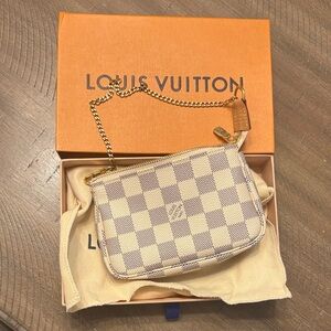 Authentic Louis Vuitton Beige Damier Azur Mini Pochette Accessories bag